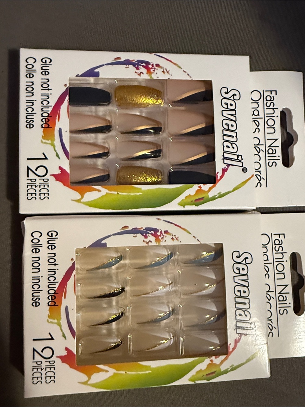 Sevenail Fashion Press-On Nails - Gold & Navy Accent Set